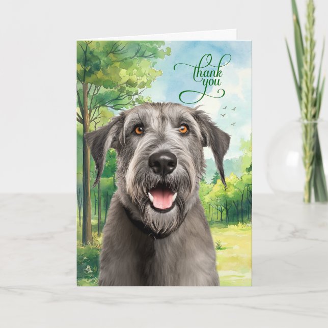 Irish Wolffhound Dog in a Country Meadow Thank You Card (Front)