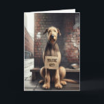 Irish Wolfhound 65th Birthday Humour Card<br><div class="desc">On a city street,  an Irish Wolfhound dog sits against a brick wall,  holding a humourous cardboard birthday sign for a 65th birthday.
All text can be changed.</div>