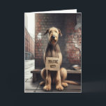 Irish Wolfhound 65th Birthday Humour Card<br><div class="desc">On a city street,  an Irish Wolfhound dog sits against a brick wall,  holding a humourous cardboard birthday sign for a 65th birthday.
All text can be changed.</div>