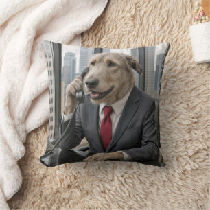 Irish Wolfhound Businessman In an Office Cushion