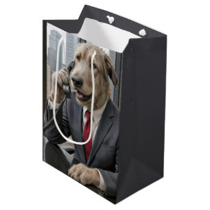 Irish Wolfhound Businessman Talking On a Phone Medium Gift Bag
