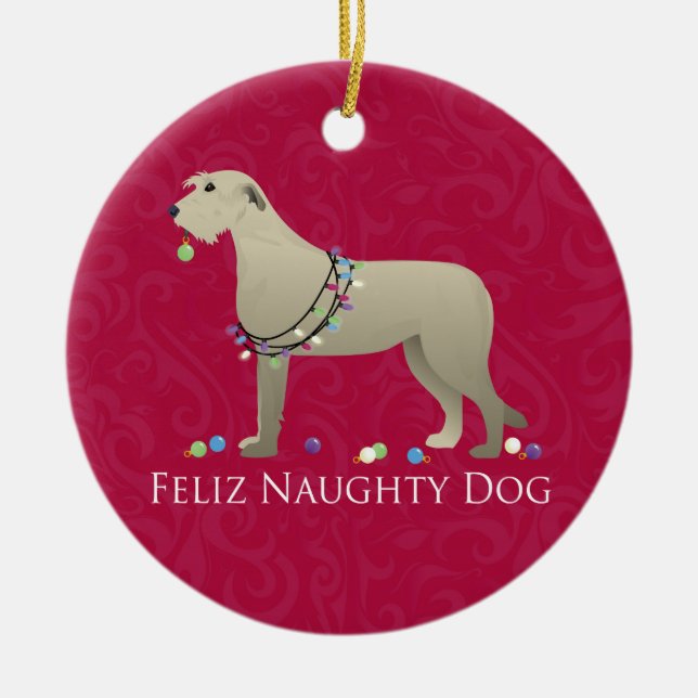 Irish Wolfhound Christmas Design Ceramic Tree Decoration (Front)
