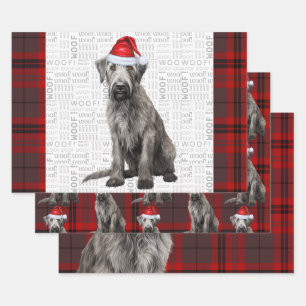 Irish Wolfhound Christmas Dog Red Holiday Plaid Wrapping Paper Sheet