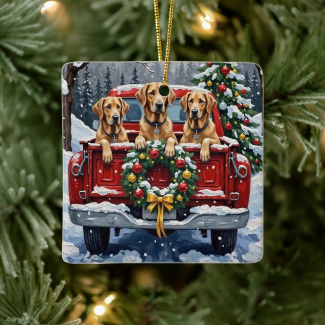 Irish Wolfhound Christmas Red Truck Holiday Gift Ceramic Ornament (Tree)