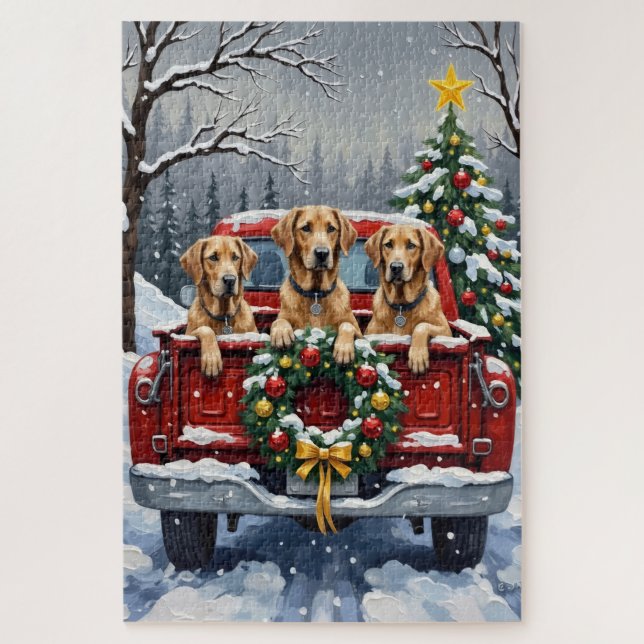 Irish Wolfhound Christmas Red Truck Holiday Gift Jigsaw Puzzle (Vertical)