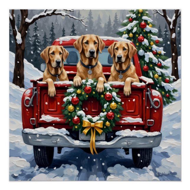 Irish Wolfhound Christmas Red Truck Holiday Gift Poster (Front)