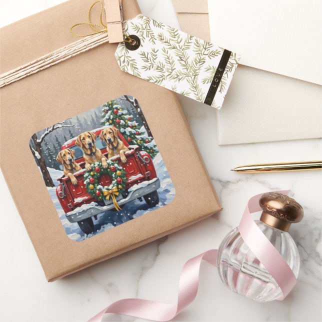 Irish Wolfhound Christmas Red Truck Holiday Gift Square Sticker (Gifting)