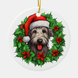 Irish Wolfhound Christmas Wreath Ceramic Tree Decoration