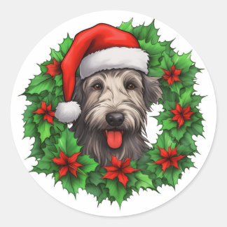 Irish Wolfhound Christmas Wreath Classic Round Sticker