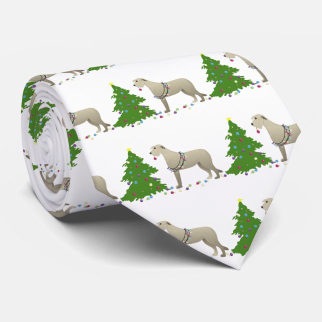 Irish Wolfhound Dog Breed Silhouette Christmas Tie (Rolled)