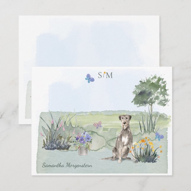 Irish Wolfhound Dog Butterfly Monogram and Name  Card (Front/Back)