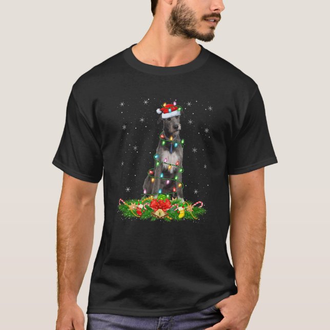 Irish Wolfhound Dog Christmas Lights Funny Santa H T-Shirt (Front)