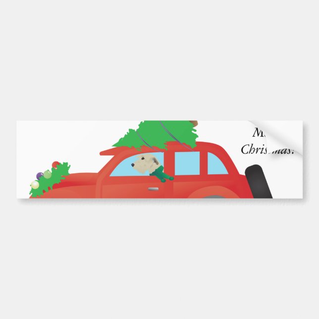 Irish Wolfhound Dog Driving a Christmas Car Bumper Sticker (Front)