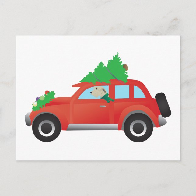 Irish Wolfhound Dog Driving a Christmas Car Holiday Postcard (Front)