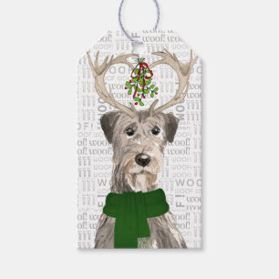 Irish Wolfhound Dog in Antlers Christmas Gift Tags