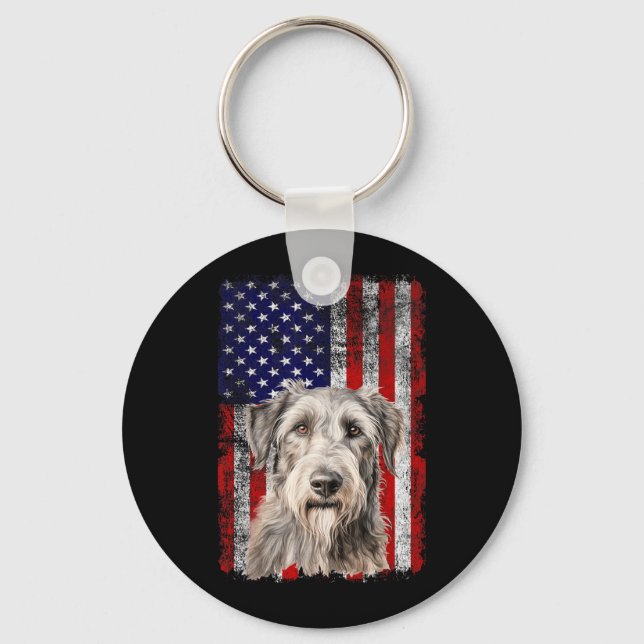 Irish Wolfhound Dog Lover Flag 4th of July Key Ring (Front)