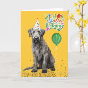 Irish Wolfhound Dog Party Hat Yellow Birthday Card