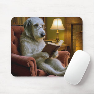 Irish Wolfhound Dog Reading a Book  Mouse Mat