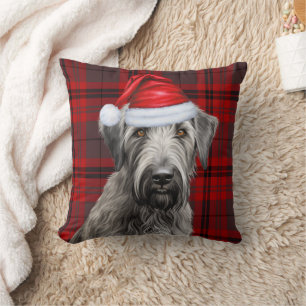 Irish Wolfhound Dog Red Plaid Christmas Holiday Cushion