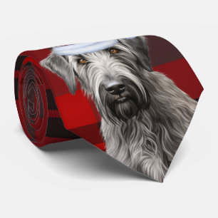 Irish Wolfhound Dog Red Plaid Christmas Tie