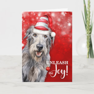 Irish Wolfhound Dog Unleash the Joy Christmas Holiday Card