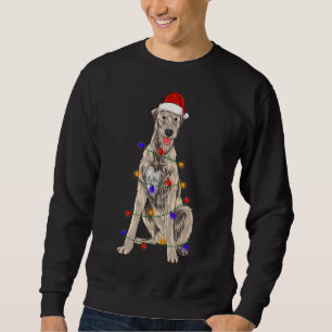 Irish Wolfhound Dog Wearing Christmas Hat Lights Sweatshirt