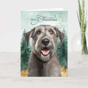 Irish Wolfhound Dog Winter Pine Forest Christmas Holiday Card