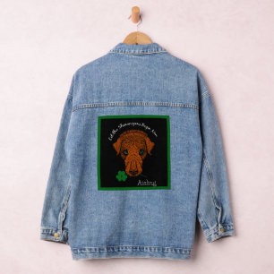 Irish Wolfhound Dog with Shamrock and Your Name Denim Jacket