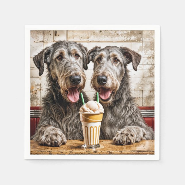 Irish Wolfhound Dogs Sharing a Milkshake Napkin (Front)