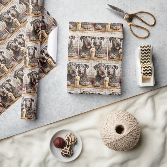 Irish Wolfhound Dogs Sharing a Milkshake Wrapping Paper (Crafts)