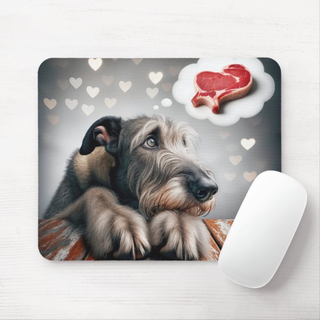 Irish Wolfhound Dreaming About Steak Mouse Mat (With Mouse)