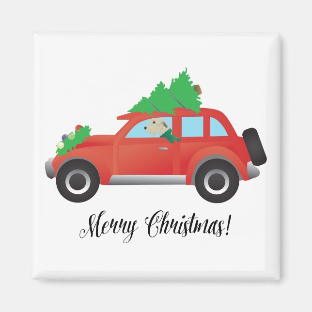 Irish Wolfhound driving Christmas Car Magnet (Front)