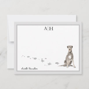 Irish Wolfhound Grey Border Monogram Your Name Card