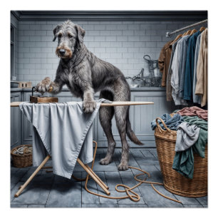 Irish Wolfhound Ironing Clothes Poster