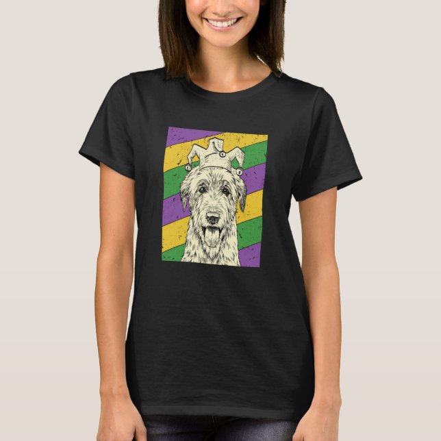 Irish Wolfhound Jester Mardi Gras Dog Mom or Dad T-Shirt (Front)