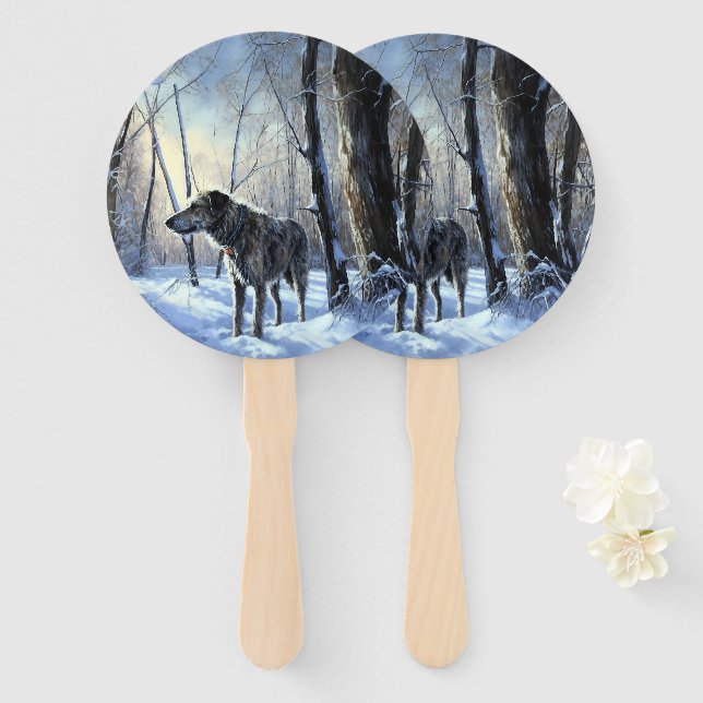 Irish Wolfhound  Let It Snow Christmas Hand Fan (Front and Back)