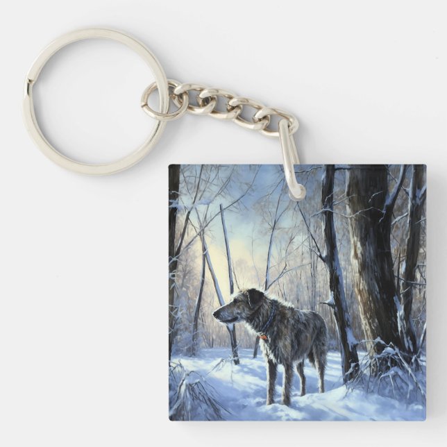 Irish Wolfhound  Let It Snow Christmas Key Ring (Front)