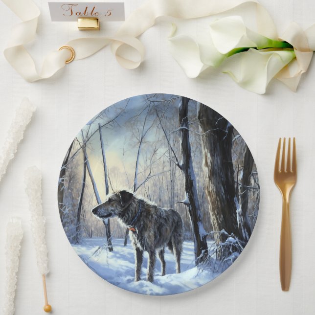 Irish Wolfhound  Let It Snow Christmas Paper Plate (Wedding)
