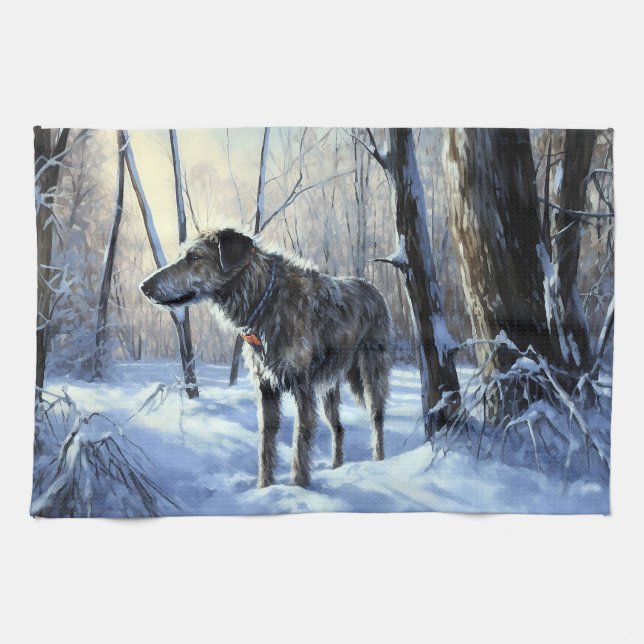 Irish Wolfhound  Let It Snow Christmas Tea Towel (Horizontal)