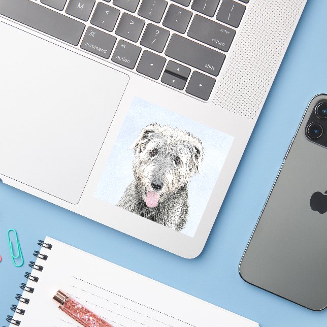 Irish Wolfhound Painting - Cute Original Dog Art (Laptop w/ iPhone)
