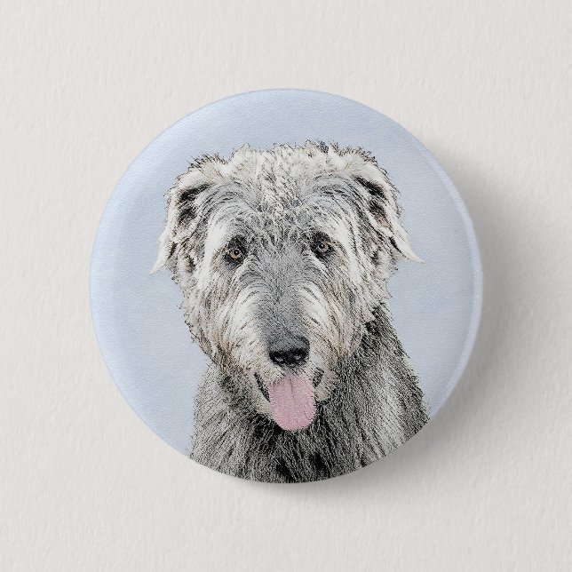 Irish Wolfhound Painting - Cute Original Dog Art 6 Cm Round Badge (Front)
