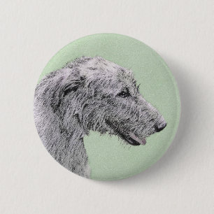 Irish Wolfhound Painting - Cute Original Dog Art 6 Cm Round Badge