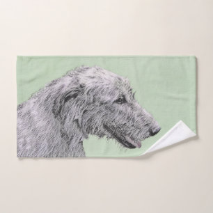 Irish Wolfhound Painting - Cute Original Dog Art Bath Towel Set