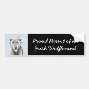 Irish Wolfhound Painting - Cute Original Dog Art Bumper Sticker