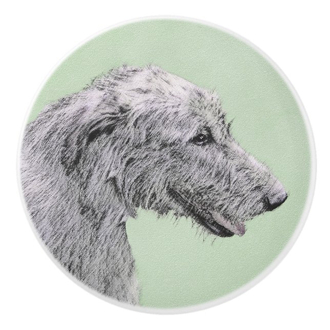 Irish Wolfhound Painting - Cute Original Dog Art Ceramic Knob (Front)