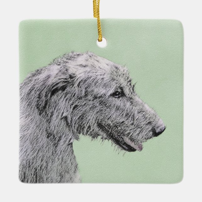 Irish Wolfhound Painting - Cute Original Dog Art Ceramic Ornament (Front)