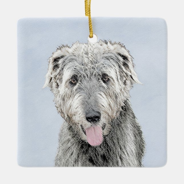 Irish Wolfhound Painting - Cute Original Dog Art Ceramic Ornament (Front)