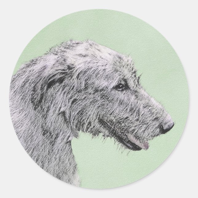Irish Wolfhound Painting - Cute Original Dog Art Classic Round Sticker (Front)