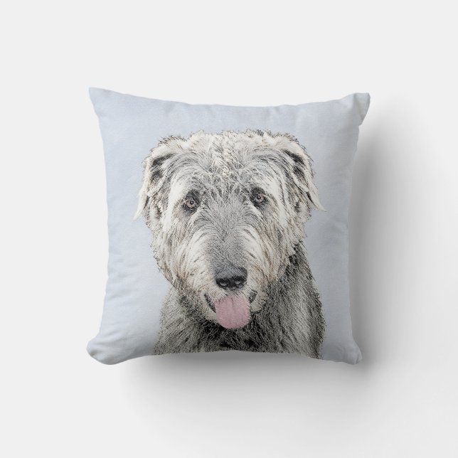 Irish Wolfhound Painting - Cute Original Dog Art Cushion (Front)