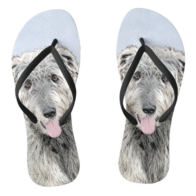Irish Wolfhound Painting - Cute Original Dog Art Flip Flops (Footbed)